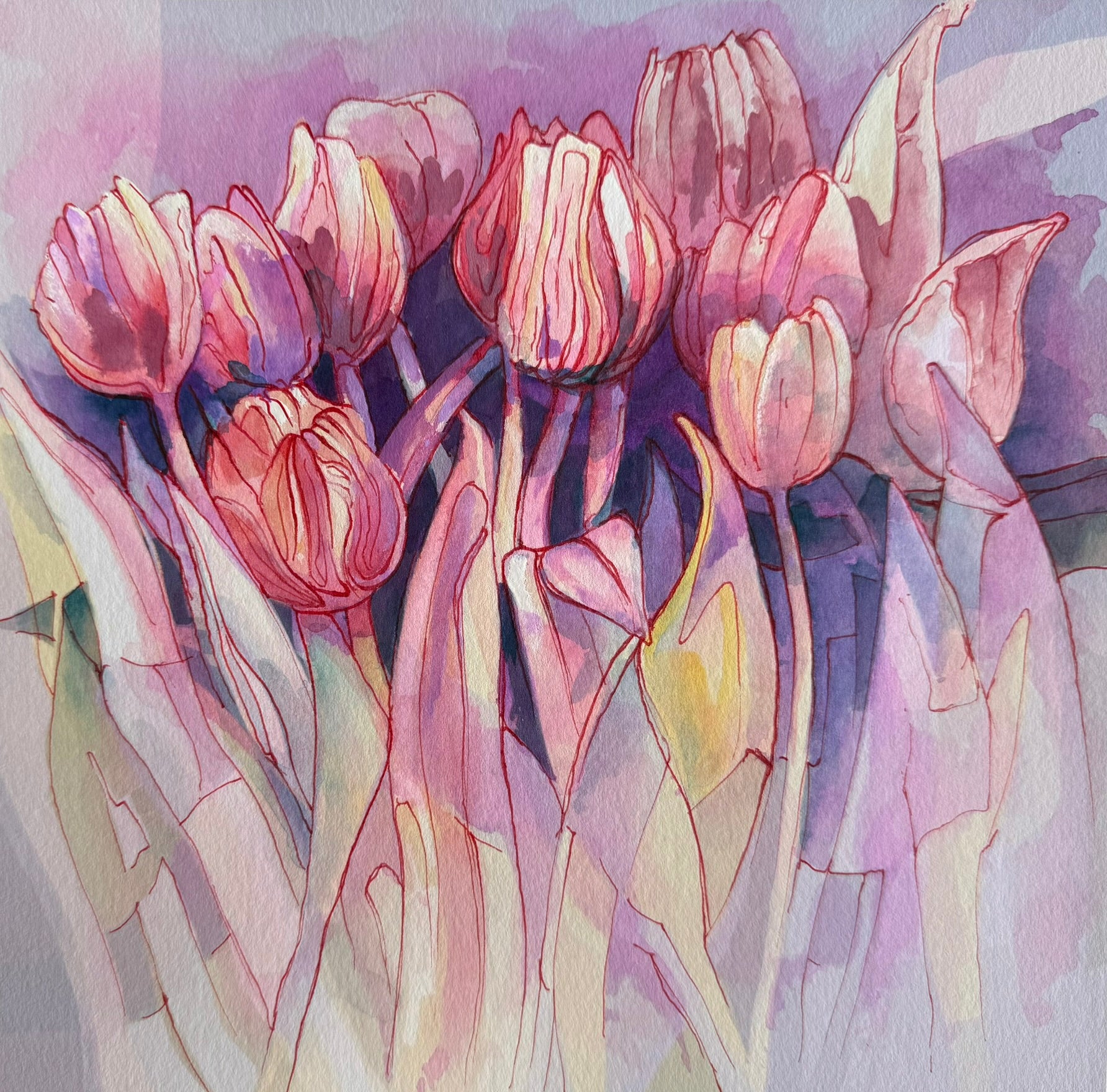 Tulpen mit roter Tinte